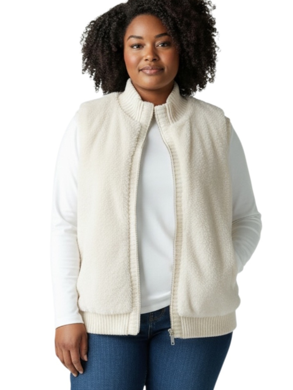 Liz Claiborne Cream Sherpa Zip Vest